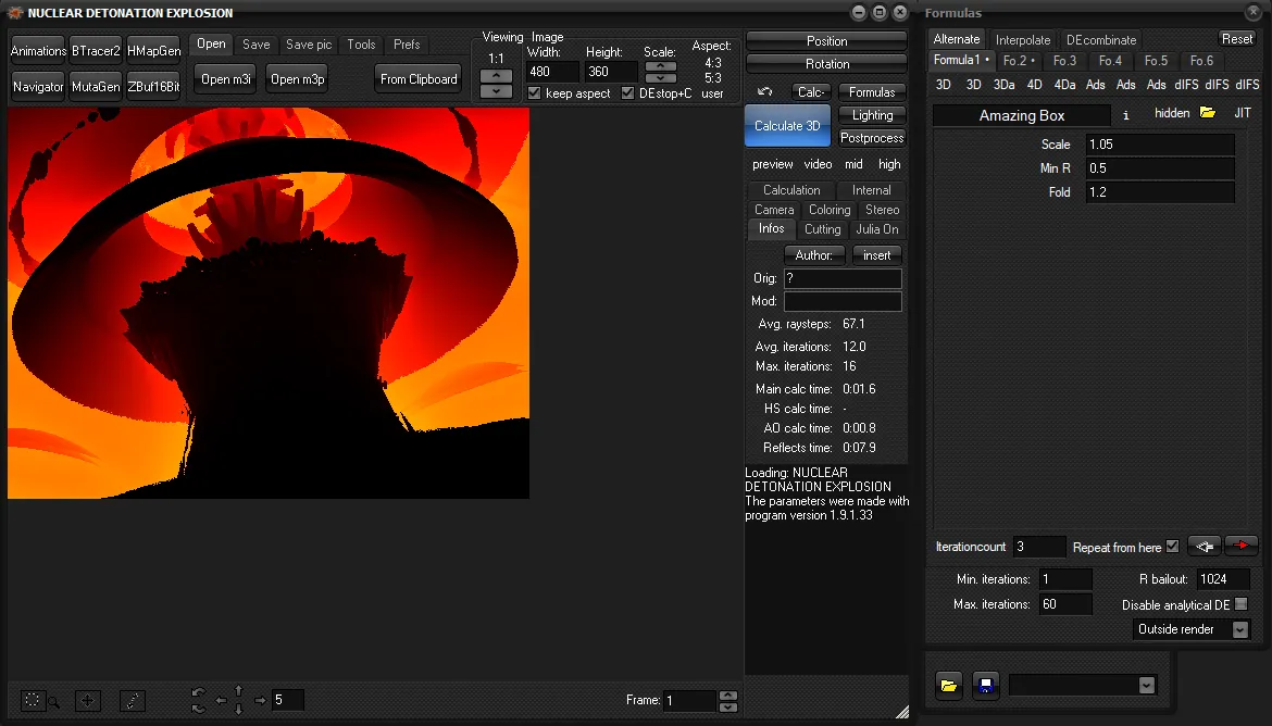 A fractal-generated silhouette of a mushroom cloud explosion against a red and orange sky.