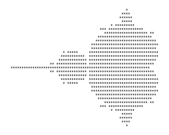 A fractal star shape made of asterisks against a black background.