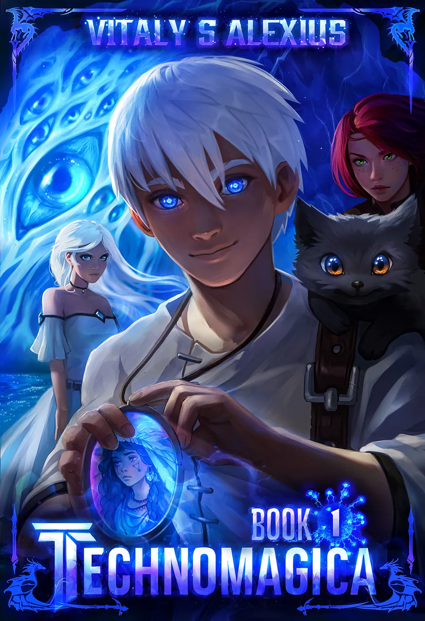 Slava holds a glowing locket with a portrait, flanked by Delta and Kliss, with Sasha's eyes looming behind.